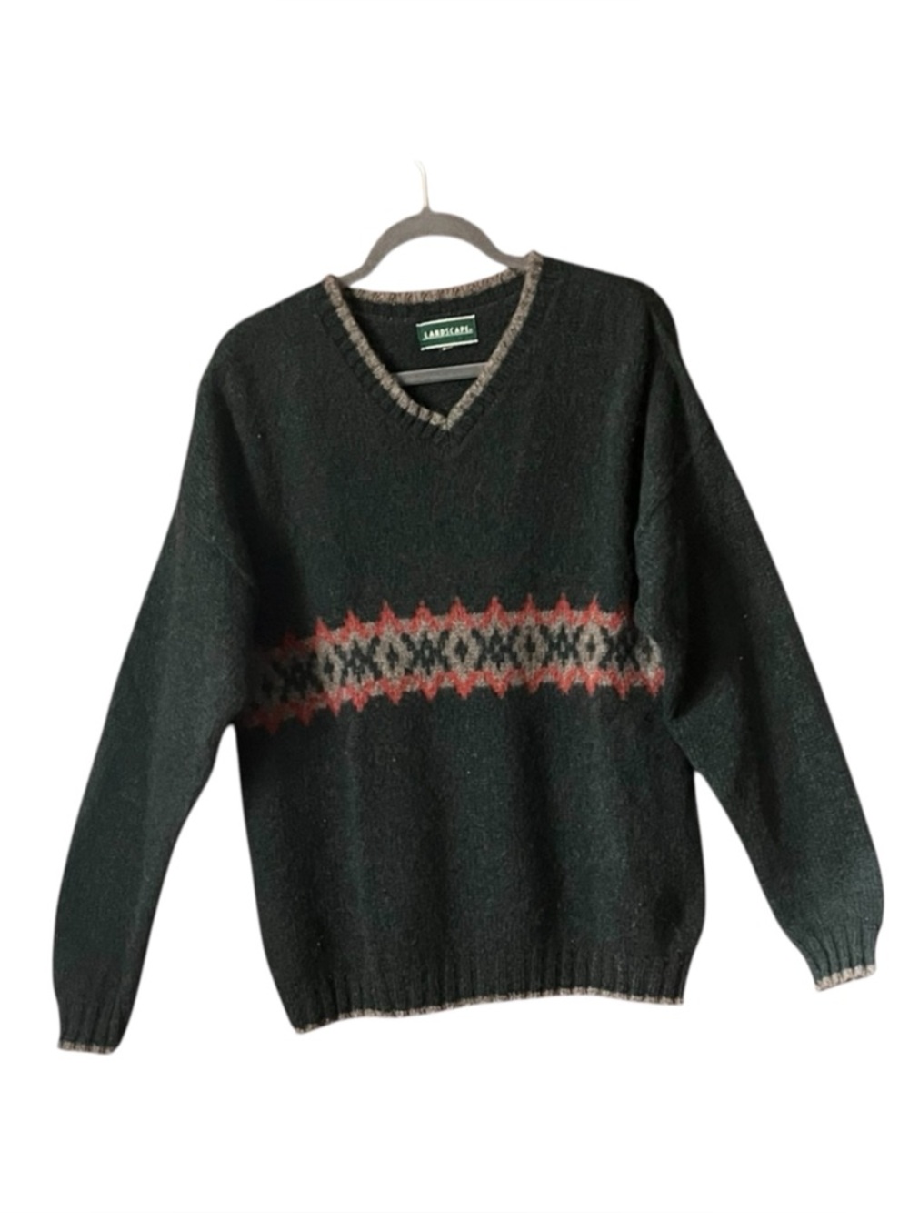 Vintage Landscape Wool Blend Fair Isle Sweater. Size